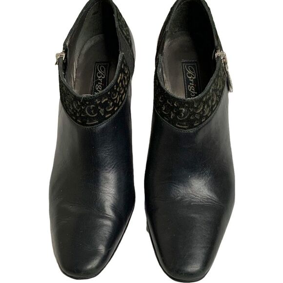 Brighton Black Genuine Leather Ankle Booties with Silver Hardware and Suede Trim - Picture 3 of 10